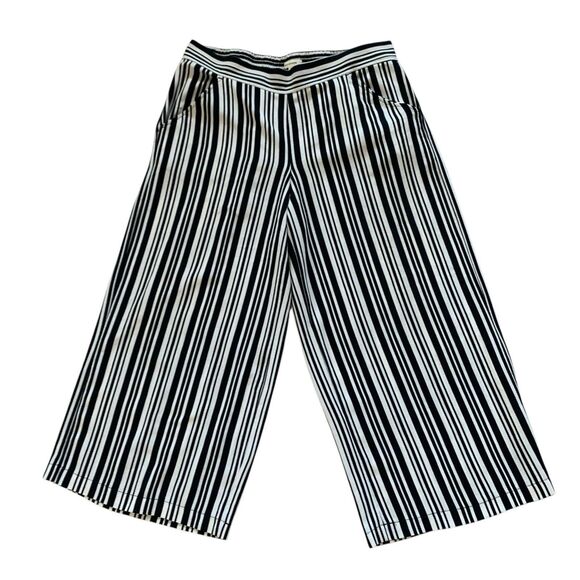 Max Studio Pants Women's Pull On XL Cropped Striped Wide Leg Pockets Black White - Picture 1 of 11